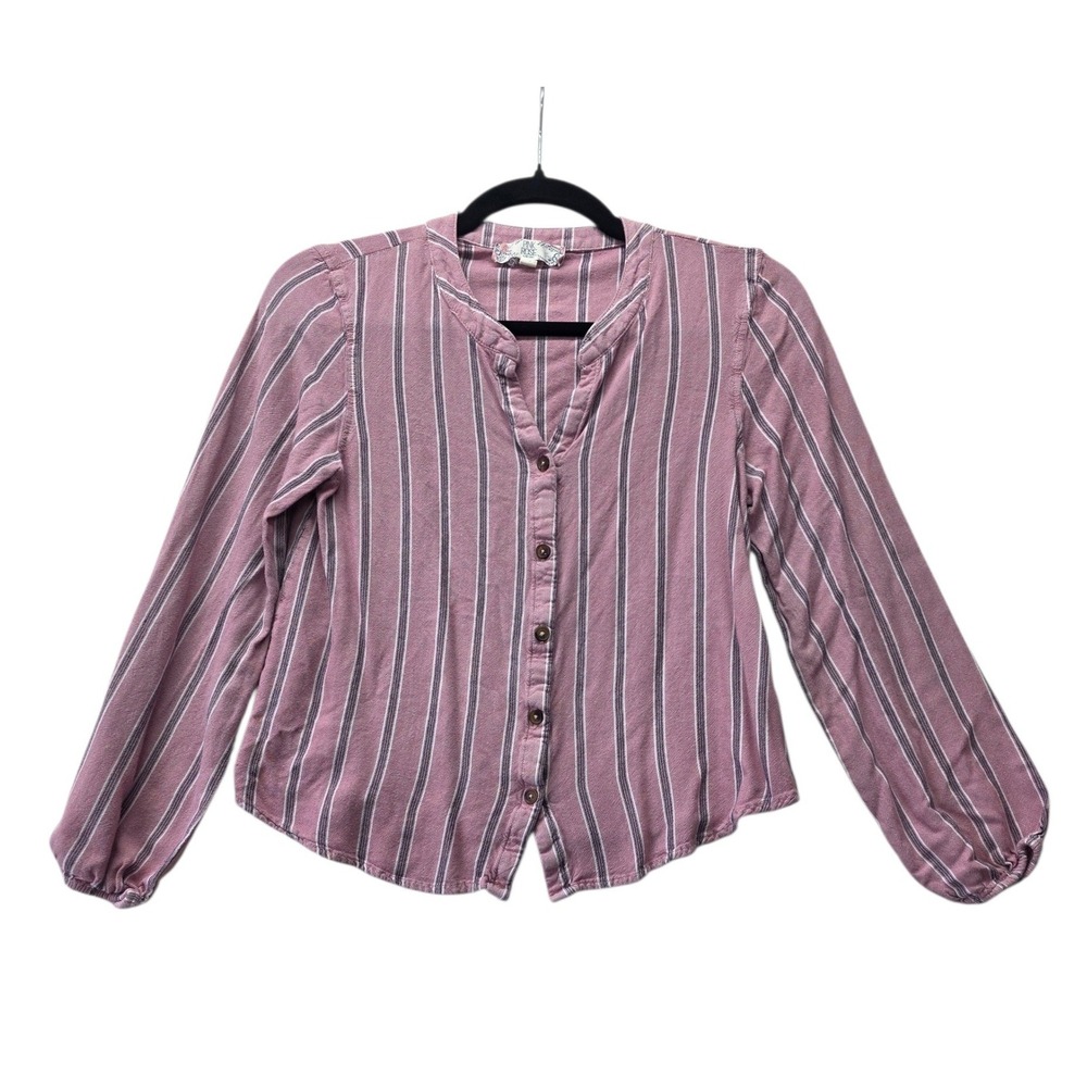 Pink‎ Rose Vintage Mauve Striped Rayon Button Up Blouse Small